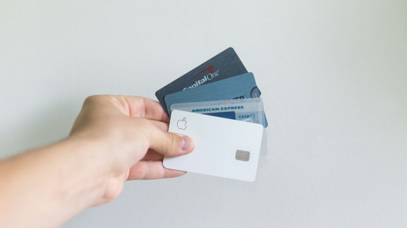 Credit Cards - white and blue magnetic card