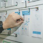 Business Plan - person working on blue and white paper on board